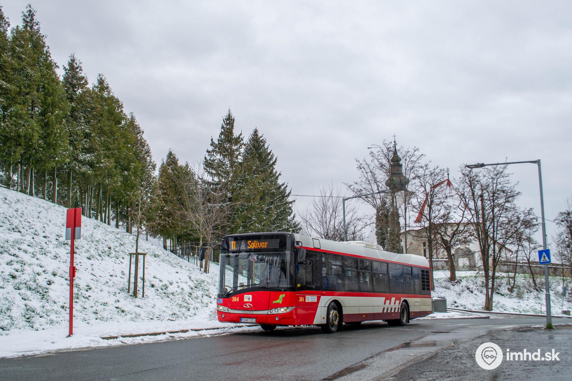 #384,  11, Ulica Pod Hrádkom, zastávka Cintorín Solivar